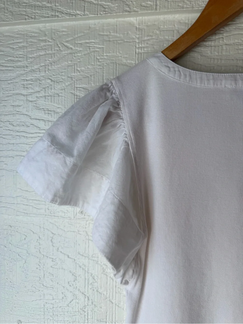 LOFT White Ribbed Button Front Top Small Puff Sleeve NWT